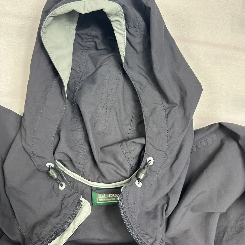LL BEAN Mens L Tall Gray Anorak Half Zip Hooded Windbreaker Outdoor Gorpcore